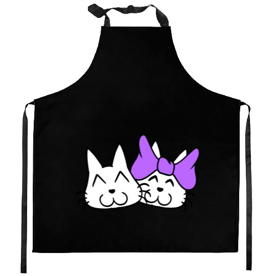 2 cat couple woman man two Valentine's Day cats Kitchen Aprons