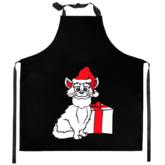 Cute Santa Claus Cat Winter Hat Fun Christmas Gift Kitchen Aprons