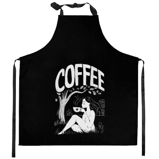 Relaxing Lady Under Tree Design for Coffee Lovers Kitchen Aprons