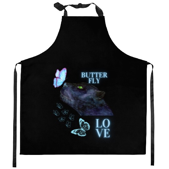 black panther lover butterfly Kitchen Aprons