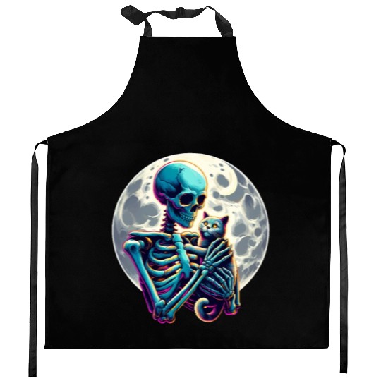 Skeleton Cute Cat Skull Kitty Halloween Kitchen Aprons