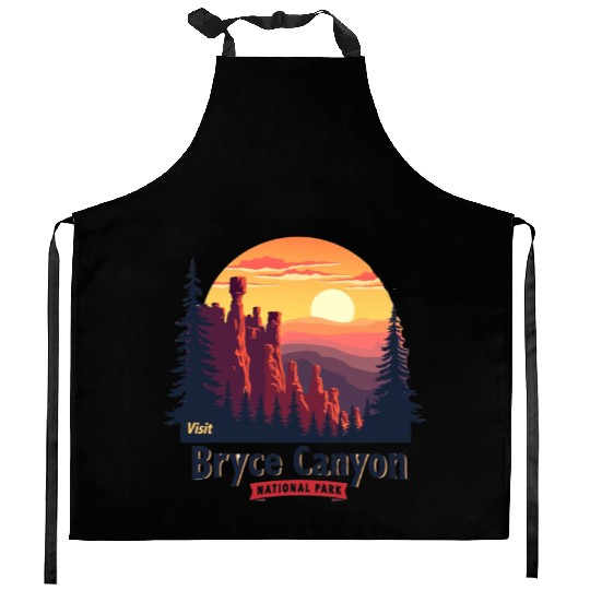 Bryce Canyon National Park Retro Illustraion V 02 Kitchen Aprons