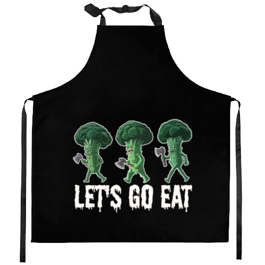 Let's Go Eat Broccoli Attack Kitchen Aprons
