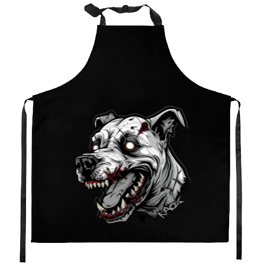 White Zombie Dog Head Kitchen Aprons