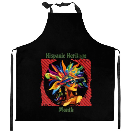 Elegant Hispanic Heritage Month Feathered Mask Kitchen Aprons