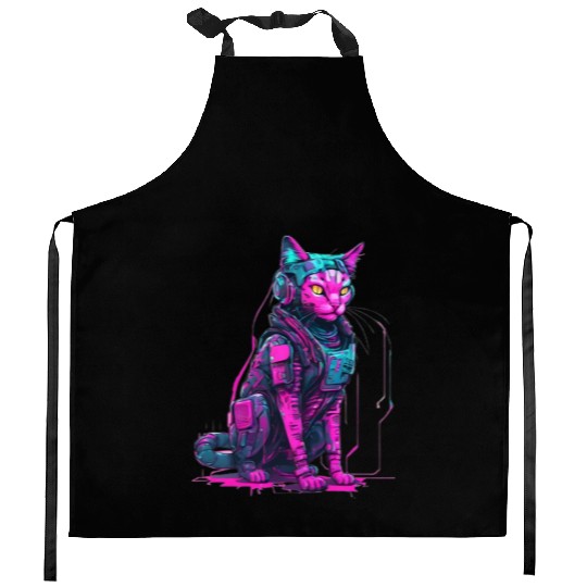 Cyber Warrior Cat Kitchen Aprons