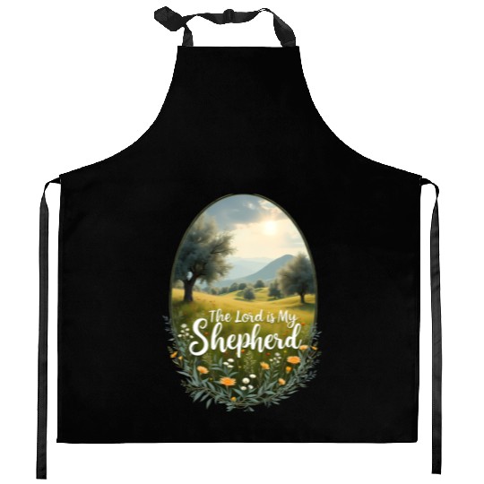 The Lord Is My Shepherd Peaceful Christian Artwork Kitchen Aprons