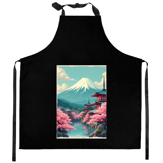 Serenity Beneath Mount Fuji Kitchen Aprons