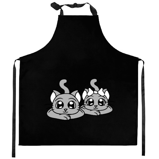 Two Romantic Cats In Love 2 Friends Couple Team Kitchen Aprons