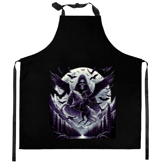 Black Gothic Death with Evil Spirit Kitchen Aprons