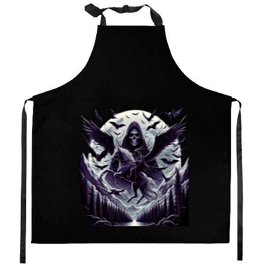Black Gothic Death with Evil Spirit Kitchen Aprons