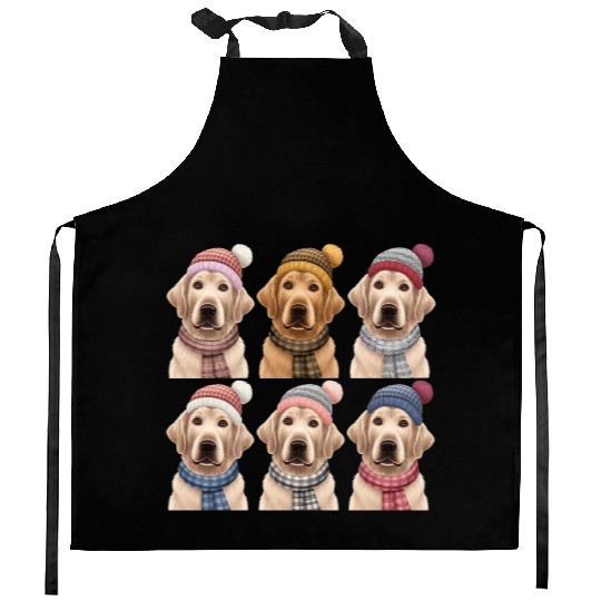 Winter Golden Retriever Kitchen Aprons