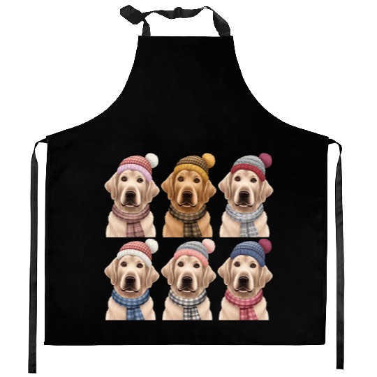 Winter Golden Retriever Kitchen Aprons