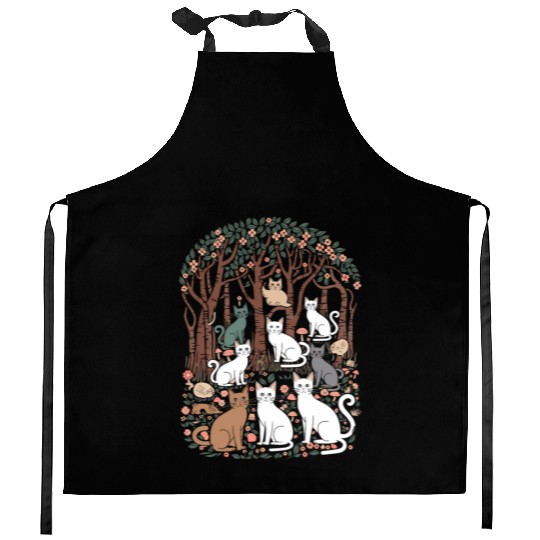 Cottagecore Cats in enchanting Forest Kitchen Aprons