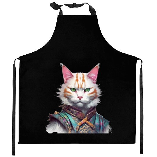 Samurai Cat Guardian Kitchen Aprons
