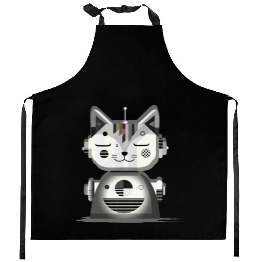 Geometric Robot Cat - Creative Illustration Kitchen Aprons