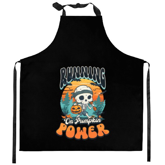 Halloween Runner Running On Pumpkin Power Kitchen Aprons