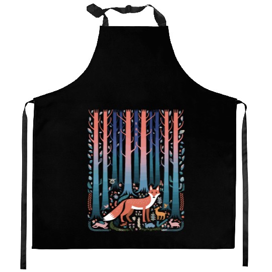 Cottagecore enchanting Forest with Fox and Deer Kitchen Aprons
