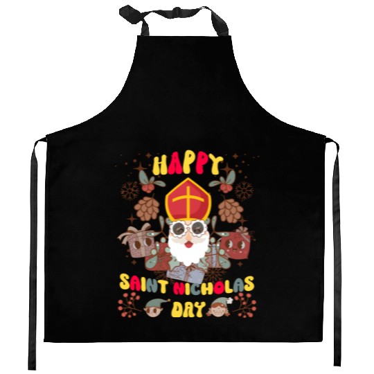 Groovy Saint Nicholas Day logo Kitchen Aprons