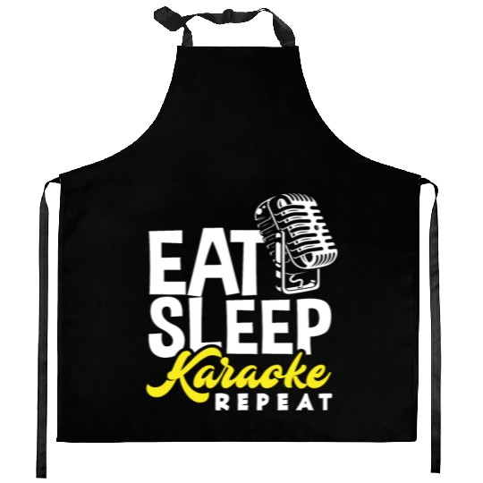 Eat Sleep Karaoke Repeat Microphone Music Kitchen Aprons