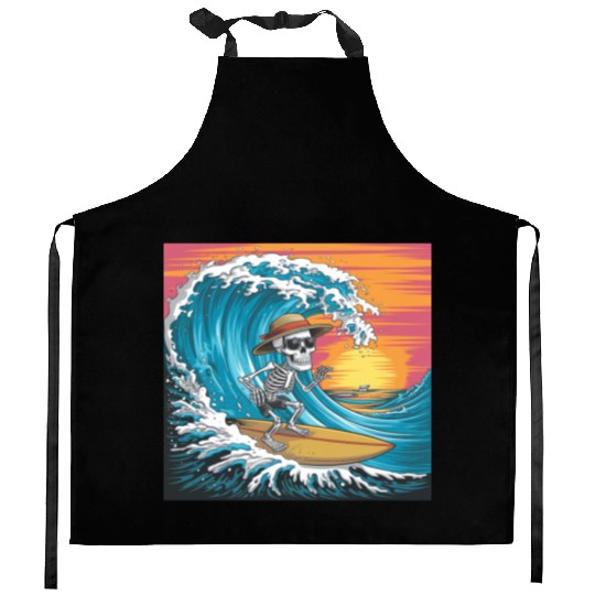 Surfing Skeleton Vibes Surfing Lifestyle Retro Kitchen Aprons