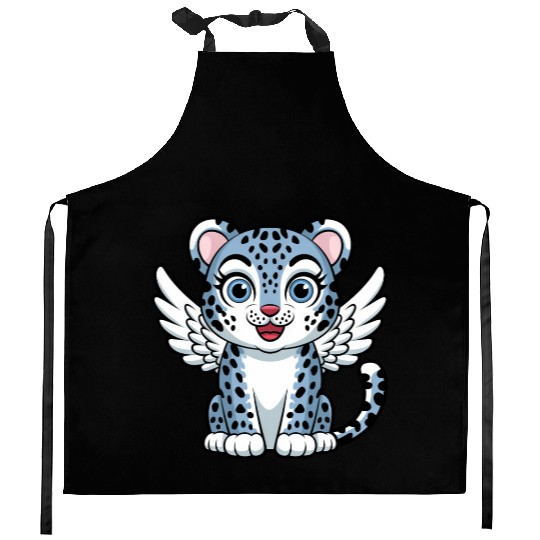 Blue tiger cat with angel wings dreamlike Kitchen Aprons