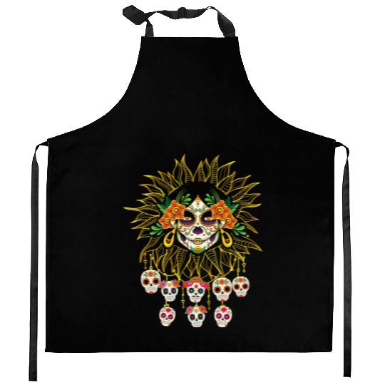 De Los Muertos La Catrina Day of the Dead Kitchen Aprons