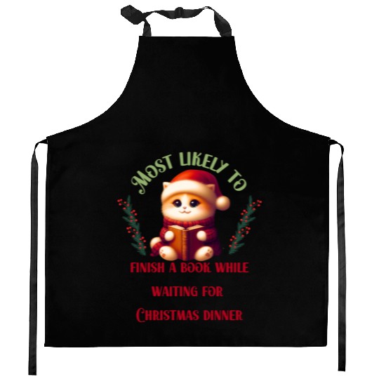 Most Likely To Christmas Bookish Quotes Kitchen Aprons