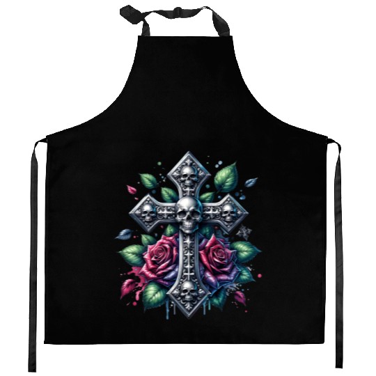 Gothic Collection - Cross, Skulls & Red Roses Kitchen Aprons