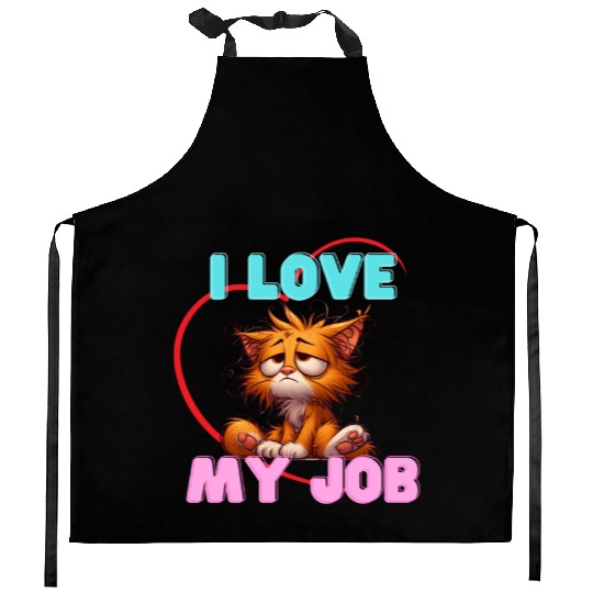 Sad Cat Kitchen Aprons – I Love My Job Funny Apparel