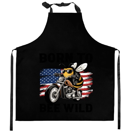 Funny Saying Born to Bee Wild US Flag Motorcycle Kitchen Aprons