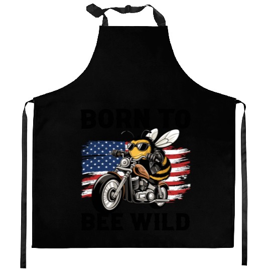 Funny Saying Born to Bee Wild US Flag Motorcycle Kitchen Aprons