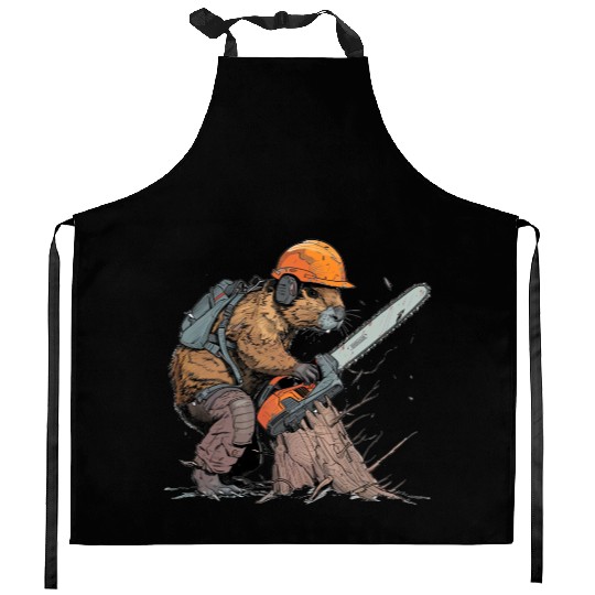 Beaver Lumberjack Chainsaw Kitchen Aprons