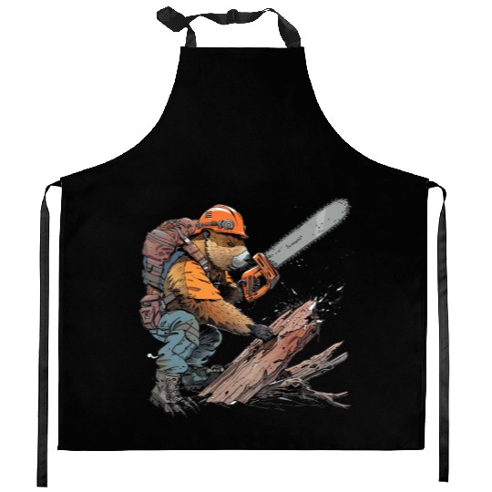 Beaver Lumberjack Chainsaw Kitchen Aprons