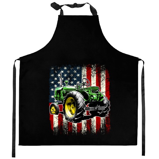 Farmer Tractor Driver US Flag Independence Day Kitchen Aprons