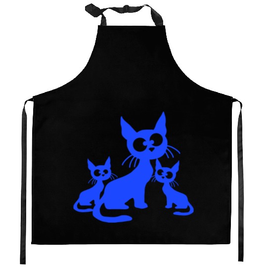 Crazy Cats Family Mom Dad 2 Small Cute Kids Babies Kitchen Aprons