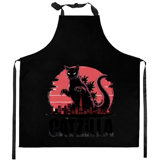 Catzilla: Fierce Feline Monster Kitchen Aprons