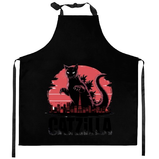 Catzilla: Fierce Feline Monster Kitchen Aprons