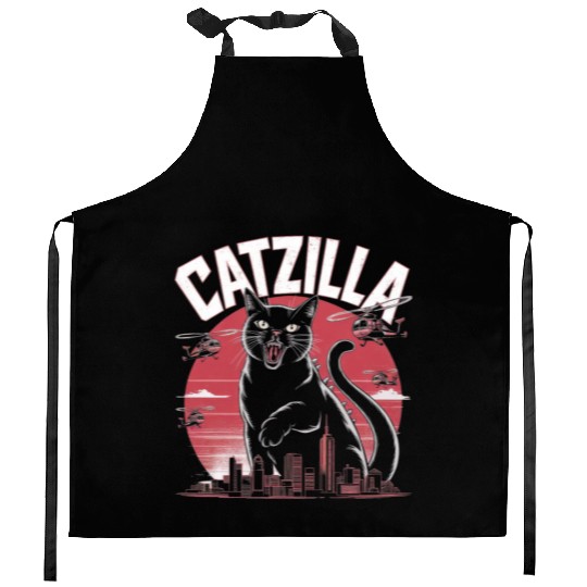 Catzilla Attacks City Design Kitchen Aprons