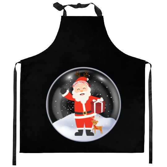 Santa’s Joy: Christmas Snow Globe Kitchen Aprons
