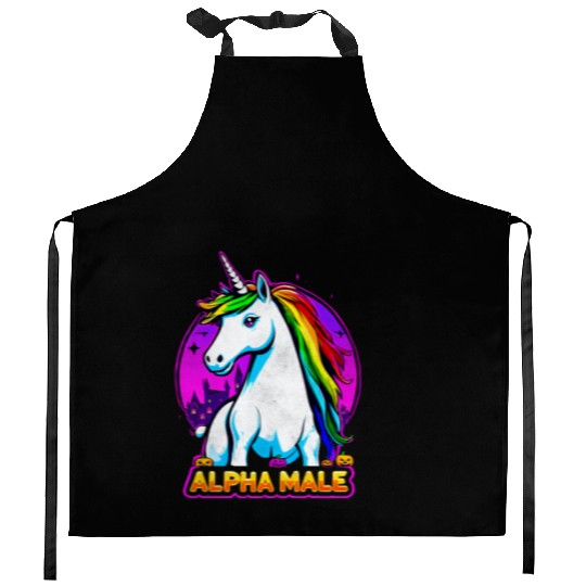 Alpha male LGBT unicorn Halloween Neon Colors Kitchen Aprons
