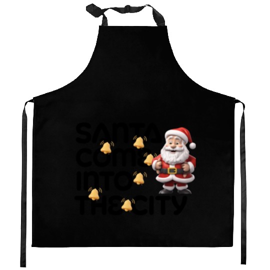 Festive Santa with Jingle Bells Design Kitchen Aprons