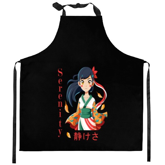 Autumn Serenity - 静けさ Kimono Girl Art Kitchen Aprons