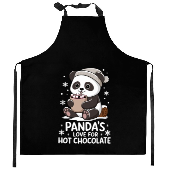 Panda's Love For Hot Chocolate Winter Vibes Kitchen Aprons