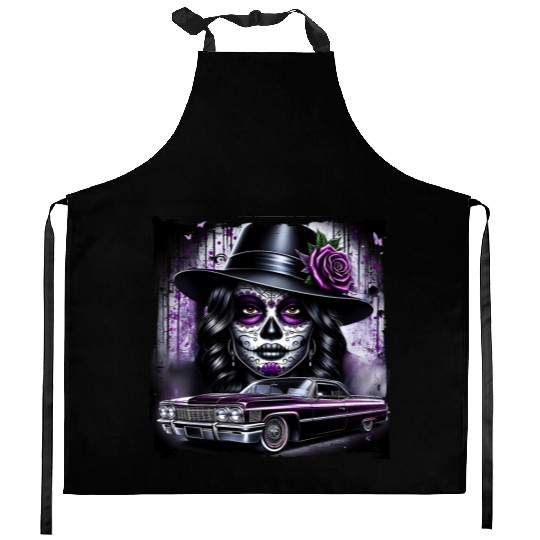 lowrider catrina Sugar skull Kitchen Aprons