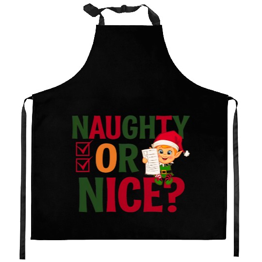 Naughty or Nice Elf Checklist Christmas Fun Kitchen Aprons