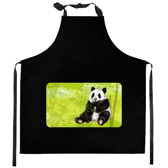 Cute panda bear with bamboo - design for kids Kitchen Aprons
