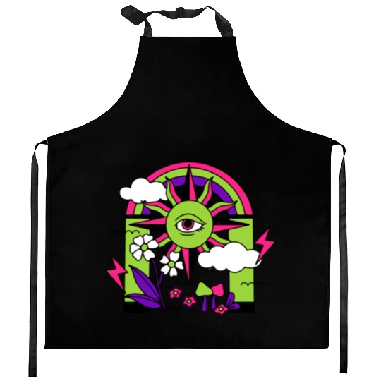 Pink ve Green Psychedelic I Need Space Kitchen Aprons