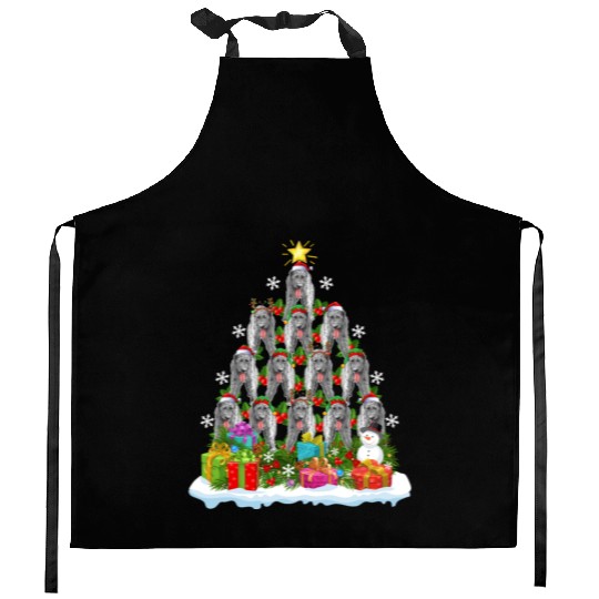 Irish Wolfhound Dog Ugly Christmas Tree Santa Hat Kitchen Aprons