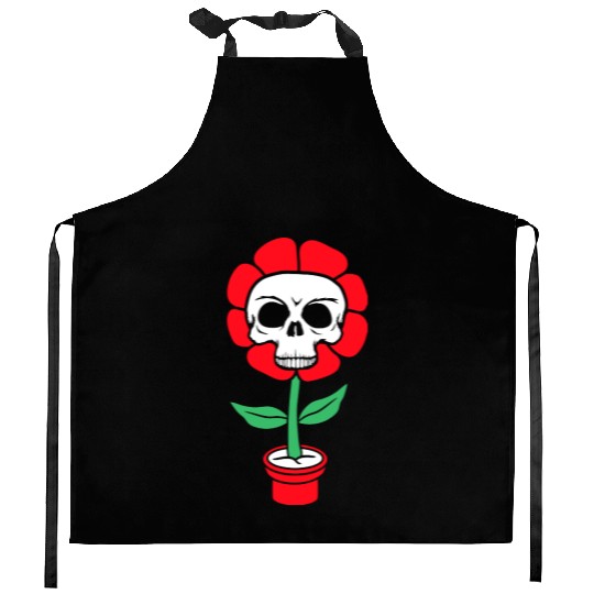 Evil Skull Flower Horror Halloween Skeleton Head Kitchen Aprons